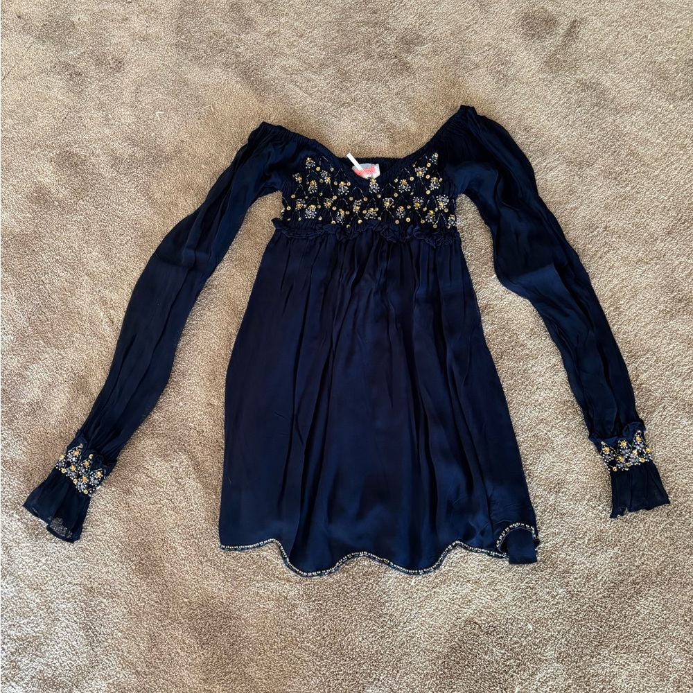 Free People XS Navy Embroidered dress